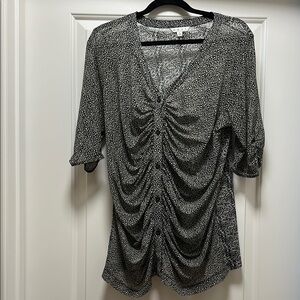 [3/$8] CAbi Black and White Ruched Blouse